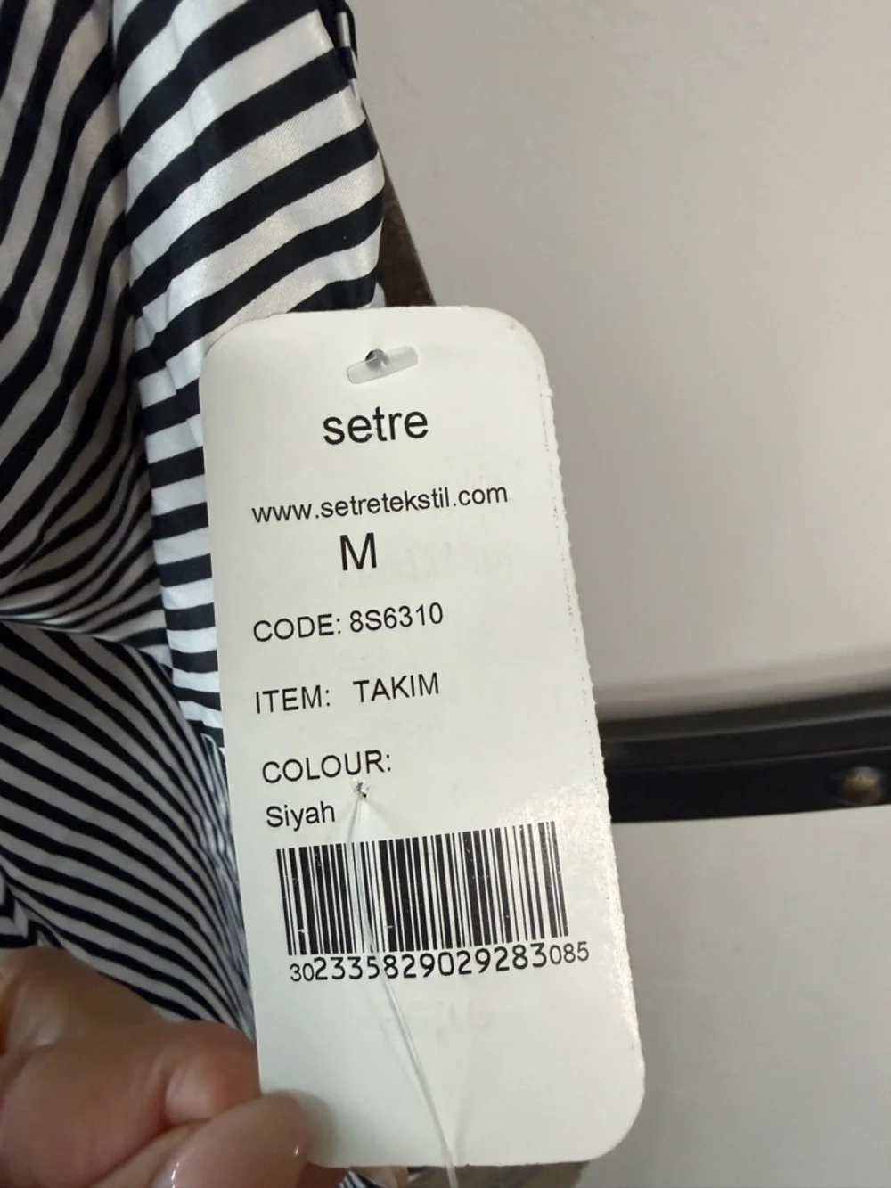 Setre Black and White Striped Twist-Front Midi Dress with rhinestone detail - Picture 4 of 5